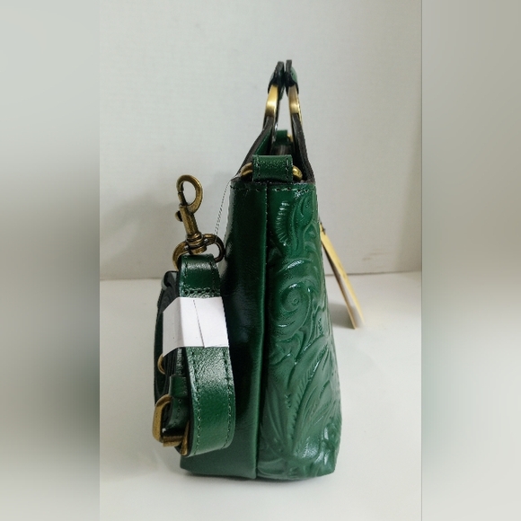 NWT Patricia Nash Valletta Tooled Leather Satchel with Crossbody Strap, Green - Picture 5 of 12